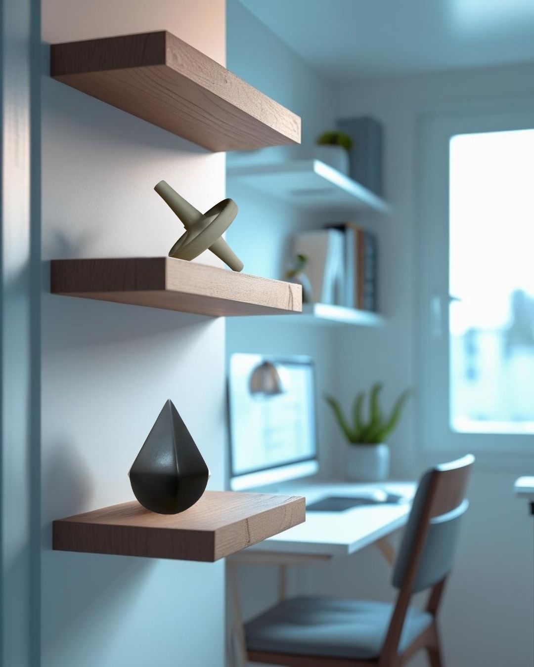 decoartive accent in a floating shelf