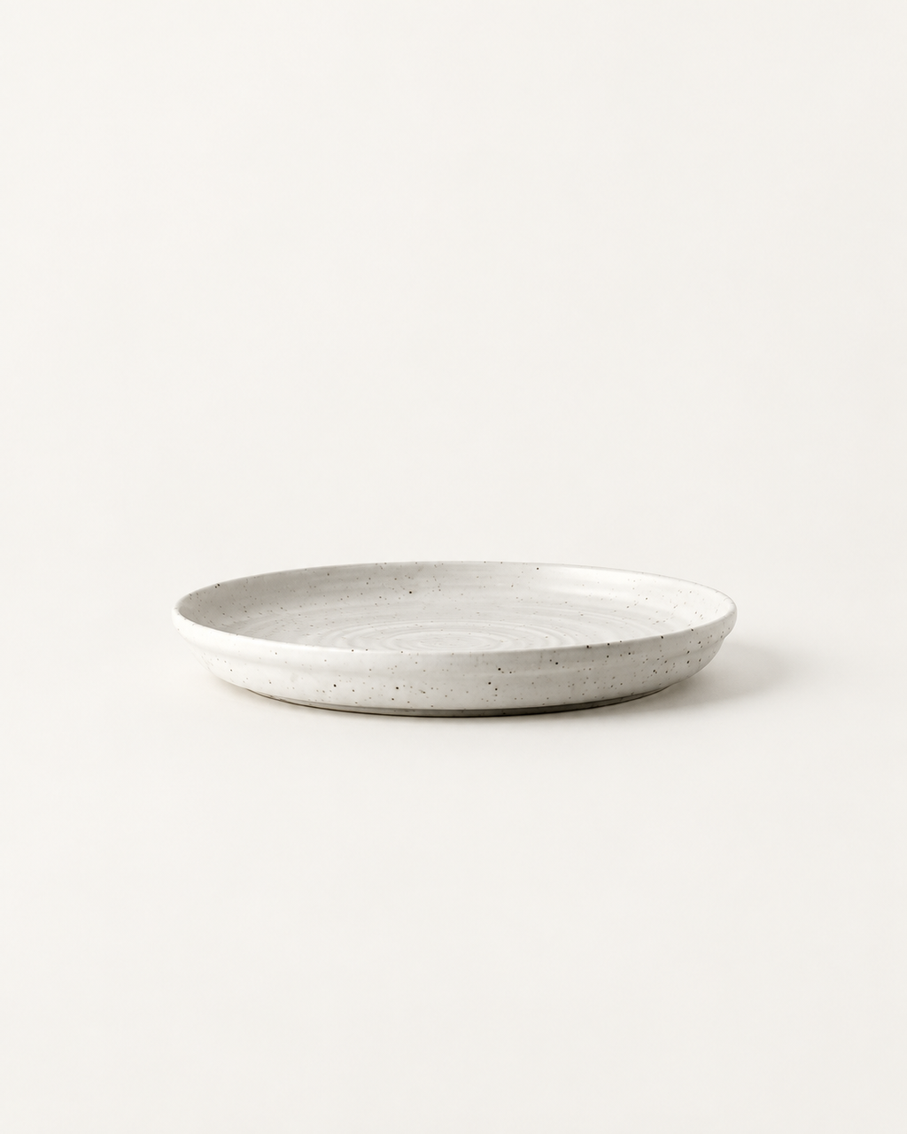 Plato blanco roto moteado con anillos – Jaspe