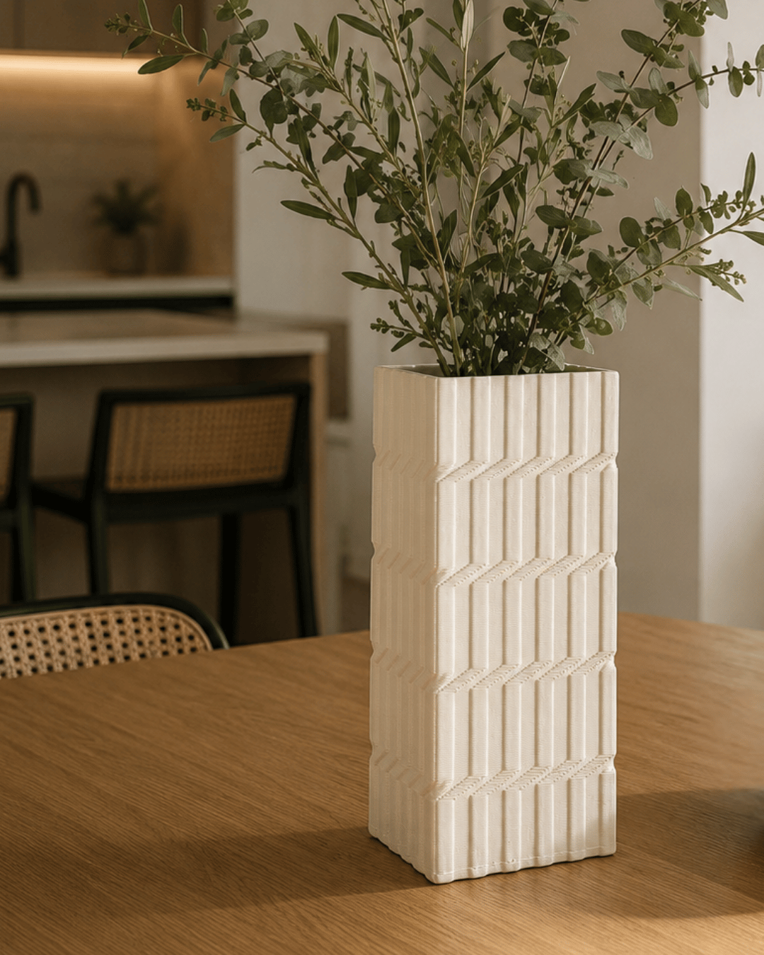 Jarrón blanco crema con textura zigzag - Tokio