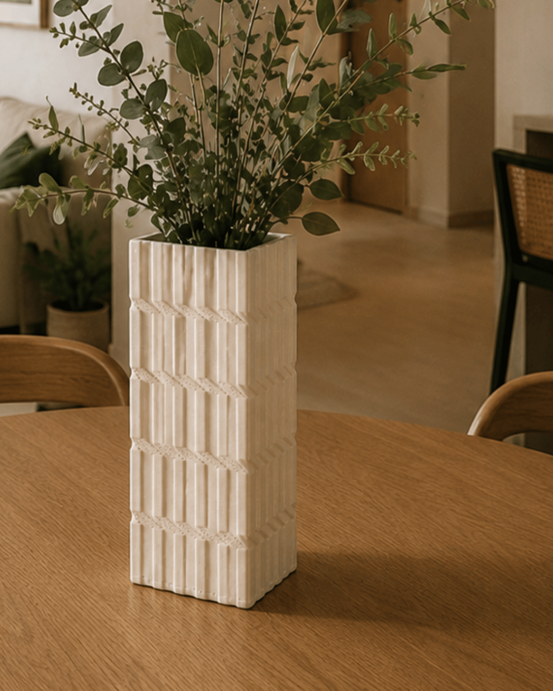 Jarrón blanco crema con textura zigzag - Tokio