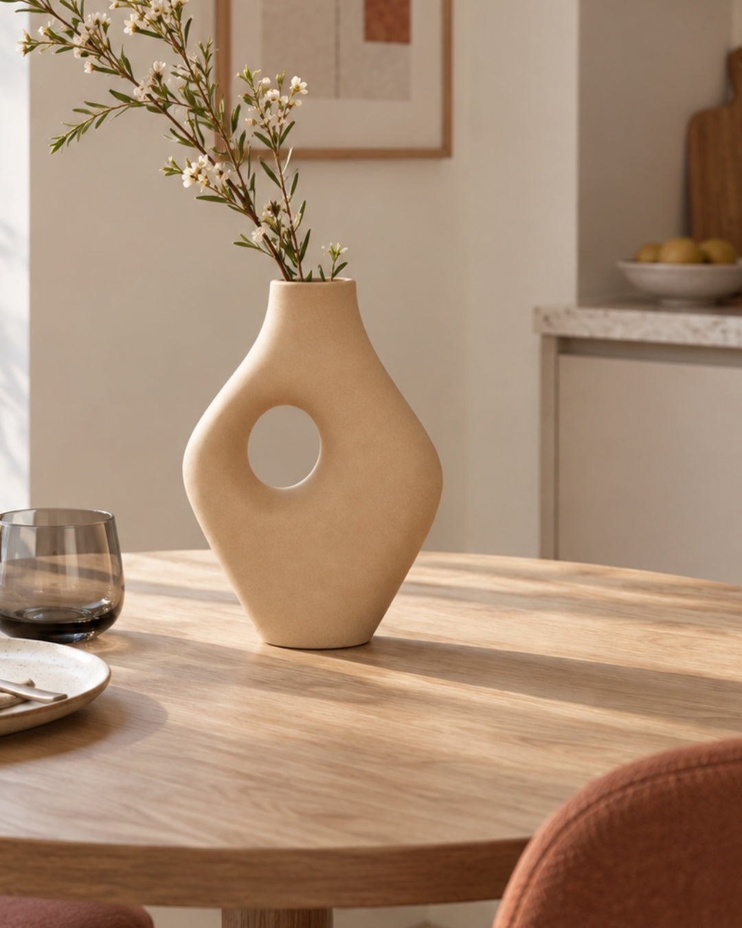 Jarrón de cerámica beige 23 cm - Suez