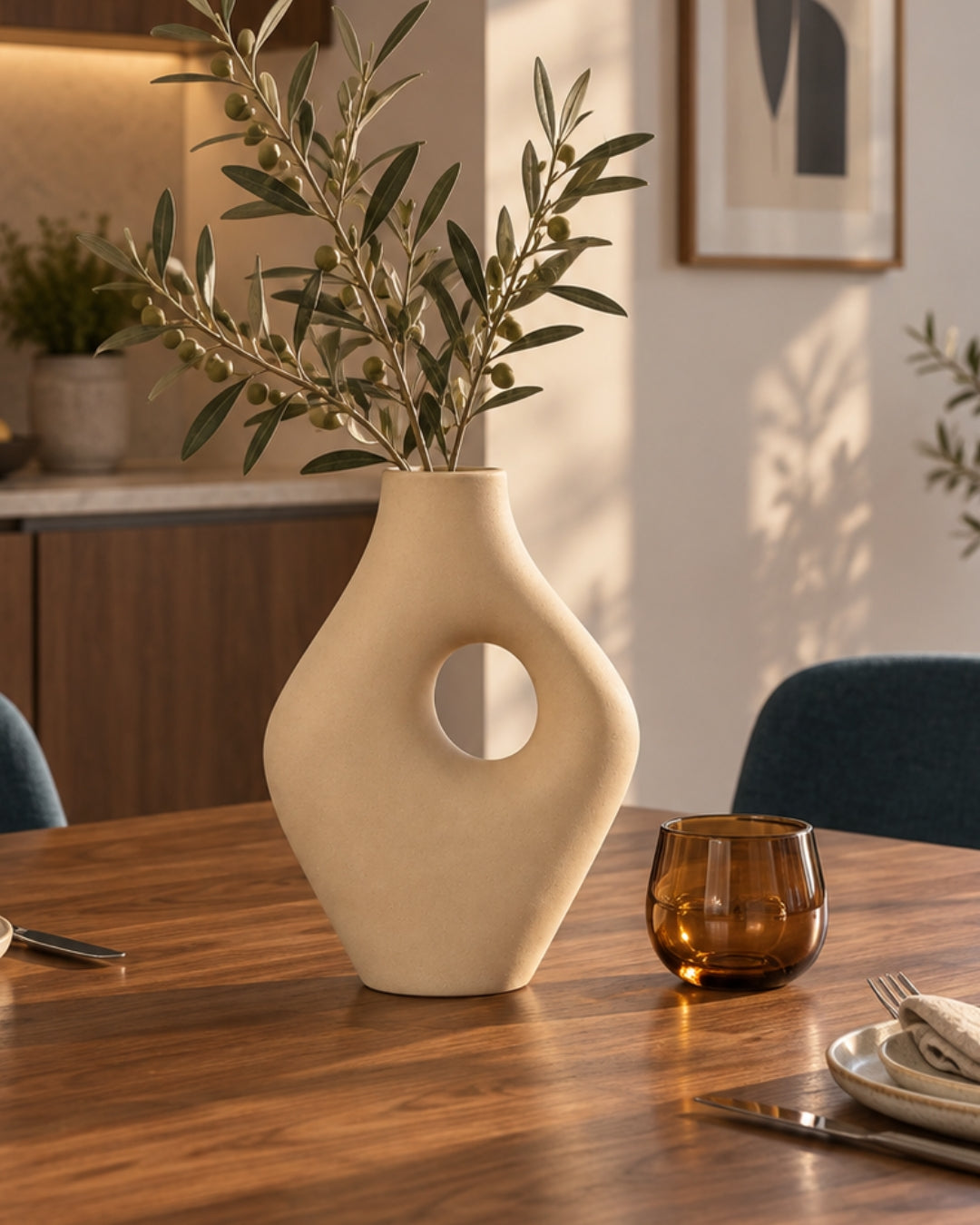 Jarrón de cerámica beige 23 cm - Suez
