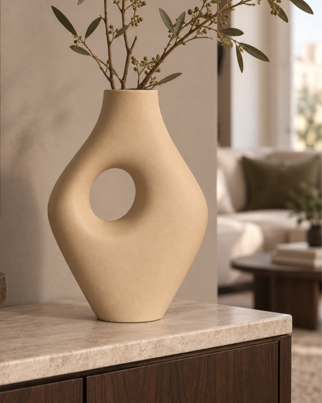 Jarrón de cerámica beige 23 cm - Suez