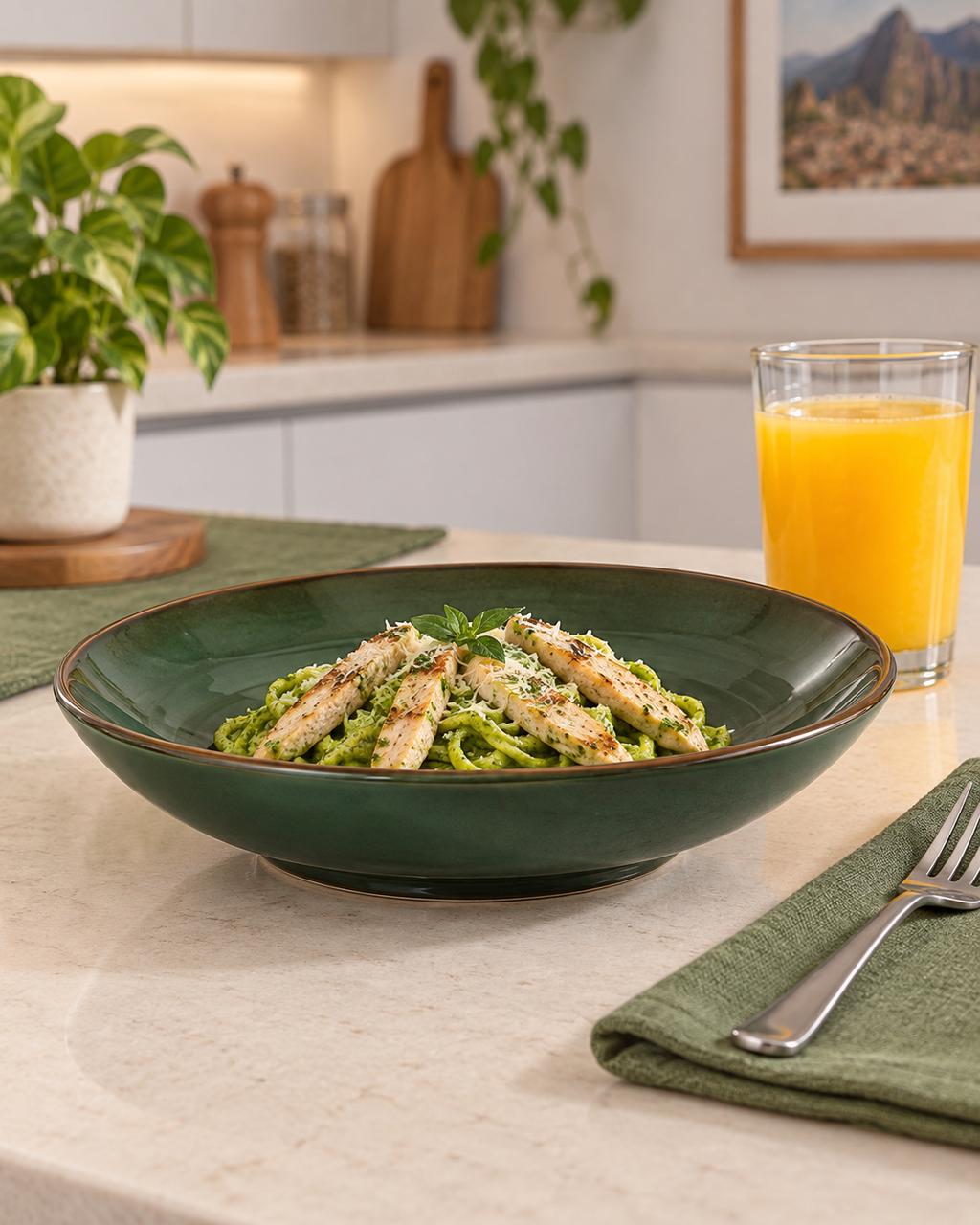 Plato hondo verde bosque con borde cobrizo – Bosque