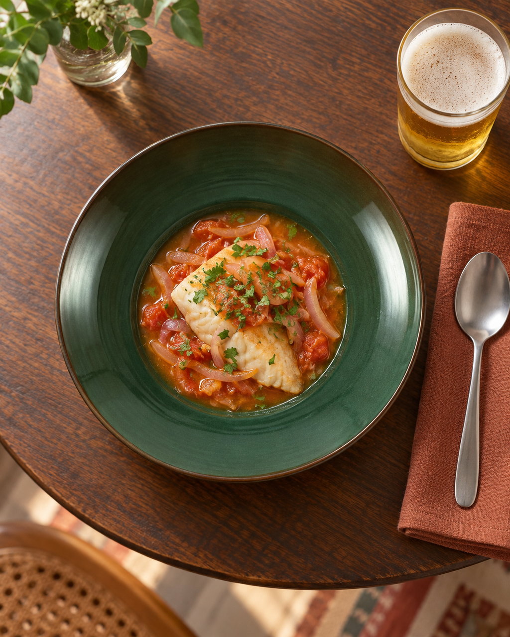 Plato hondo verde bosque con borde cobrizo – Bosque