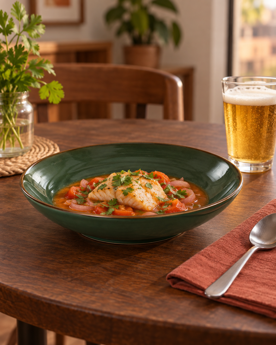 Plato hondo verde bosque con borde cobrizo – Bosque