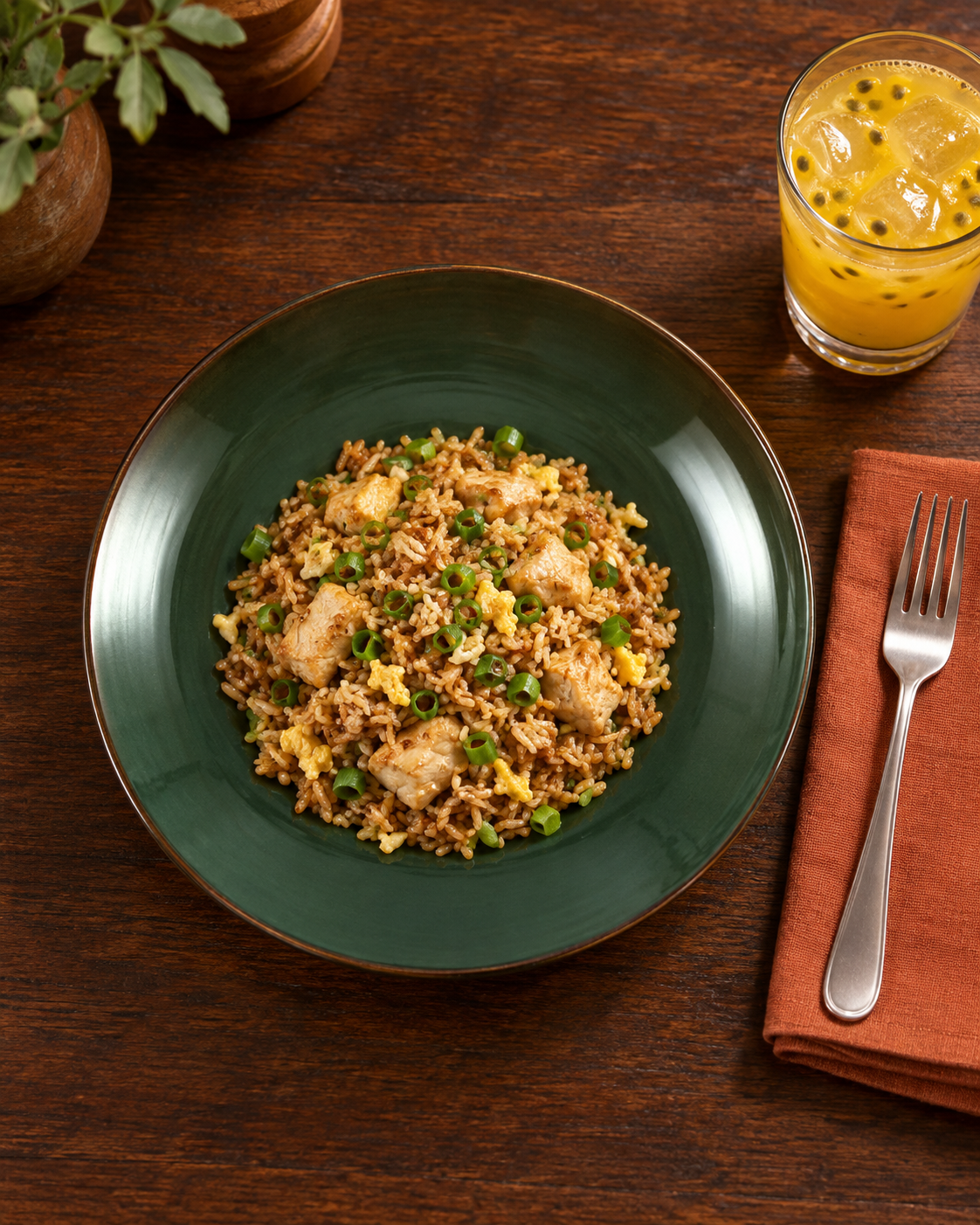 Plato hondo verde bosque con borde cobrizo – Bosque