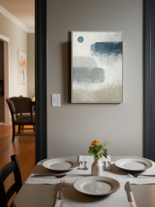 Azure mist - 27.5" x 19.6" Framed Abstract Canvas Wall Art