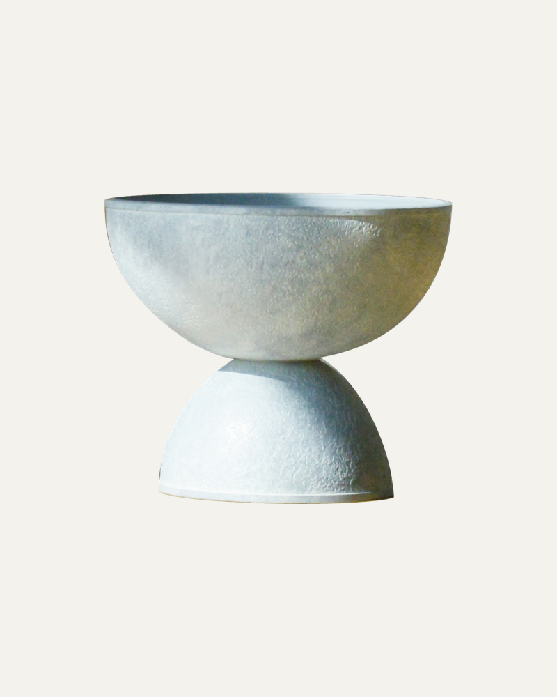 Maceta Equilibrio CUP002 en gris claro retro, vista completa sin planta