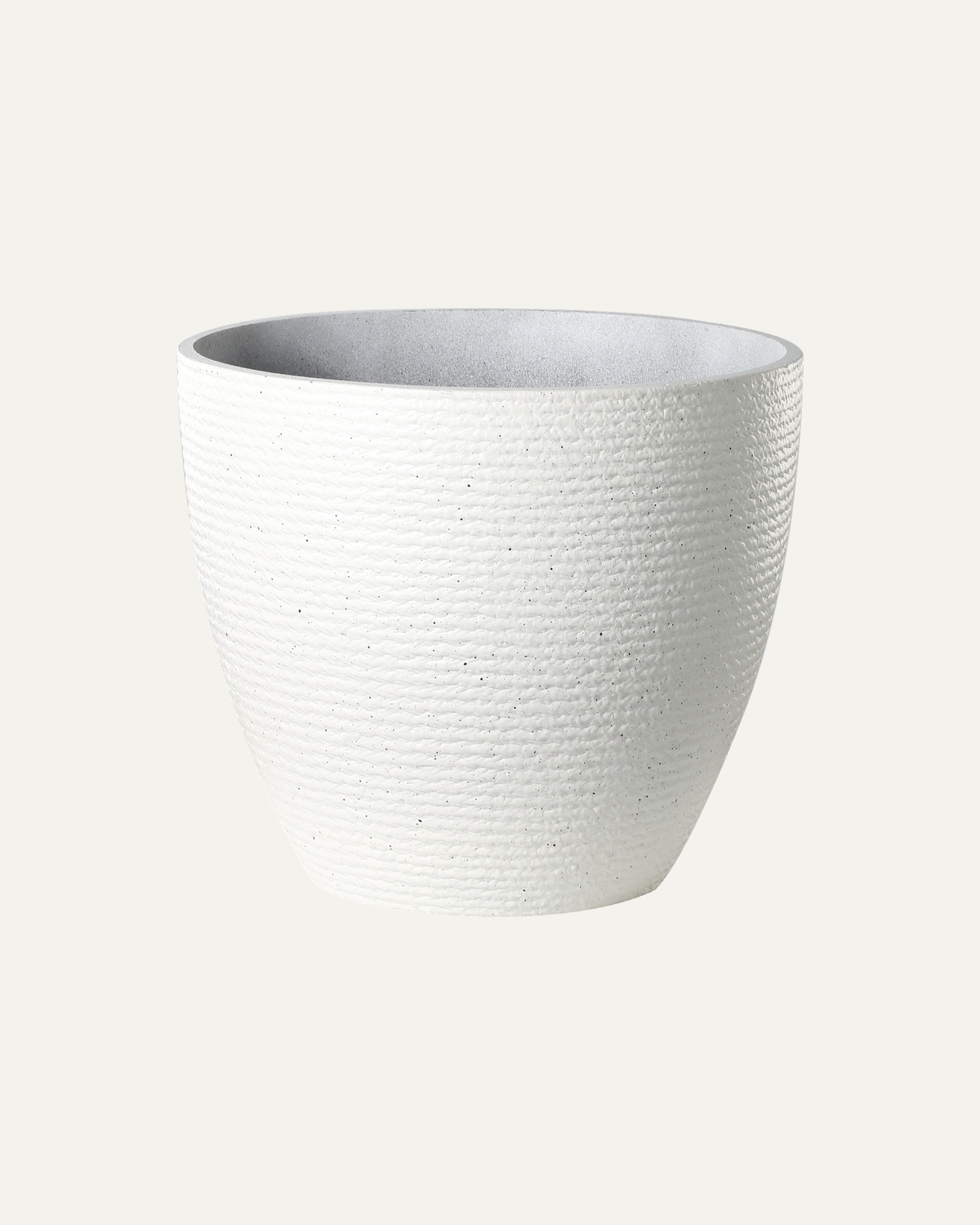 Maceta Trama DX en blanco, vista completa sin planta
