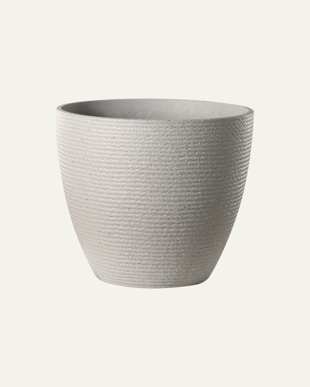 Maceta Trama DX en gris claro, vista completa sin planta