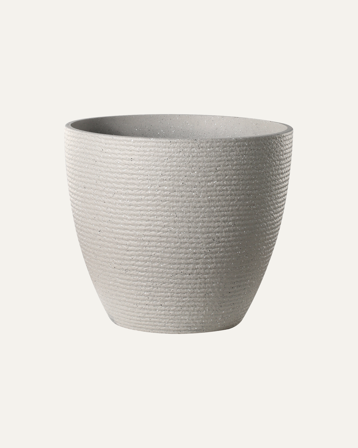 Maceta Trama DX en gris claro, vista completa sin planta