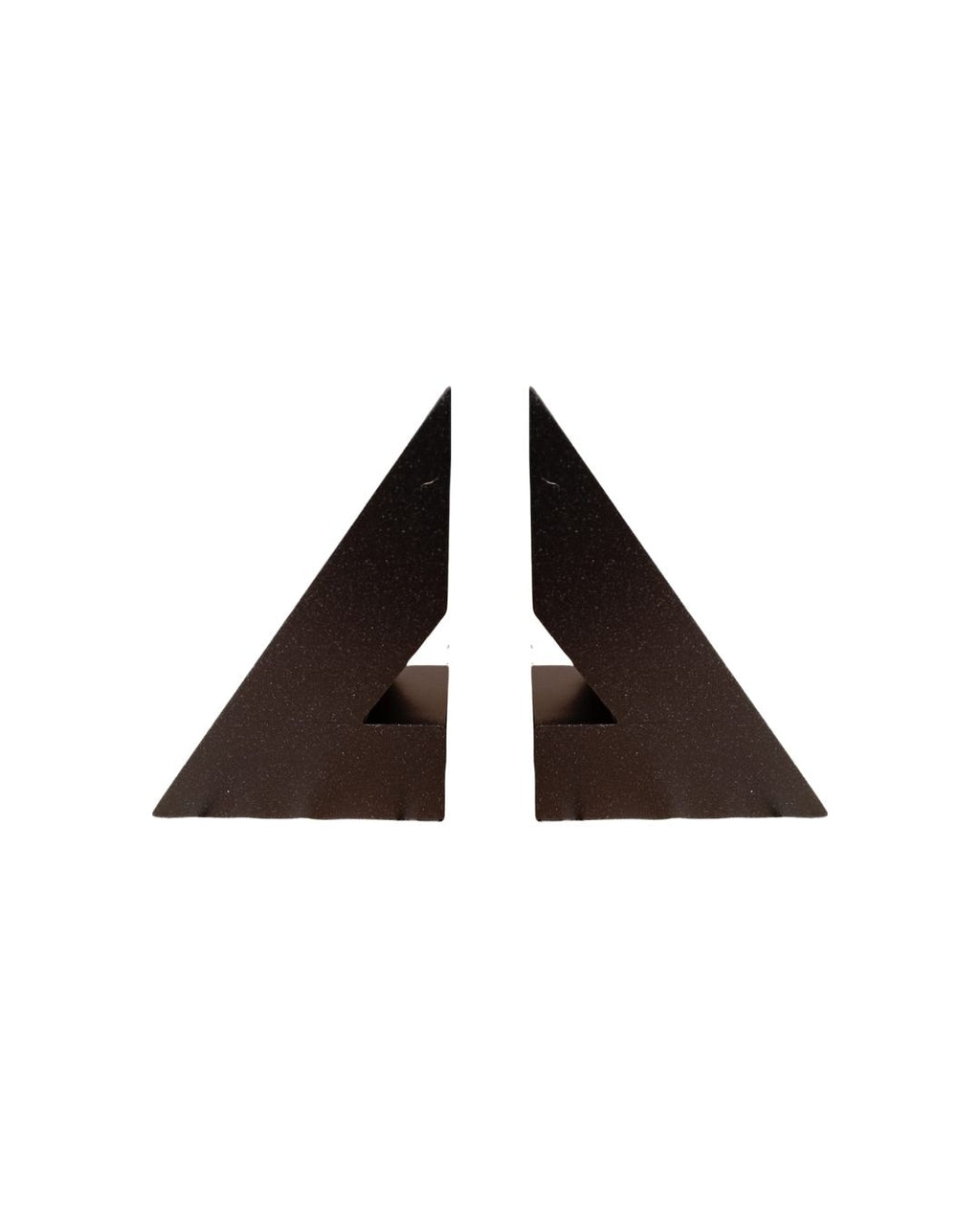 Modern triangular black bookend on a white background