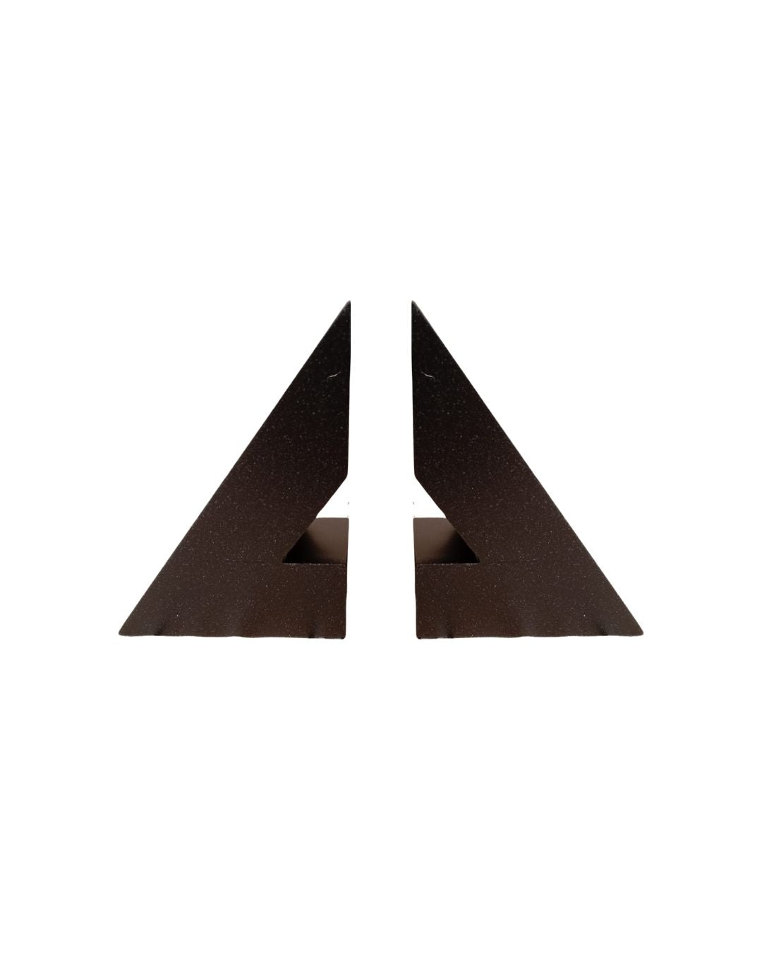 Modern triangular black bookend on a white background