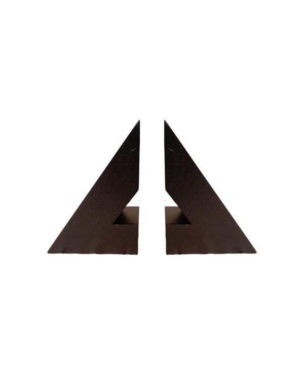 Modern triangular black bookend on a white background