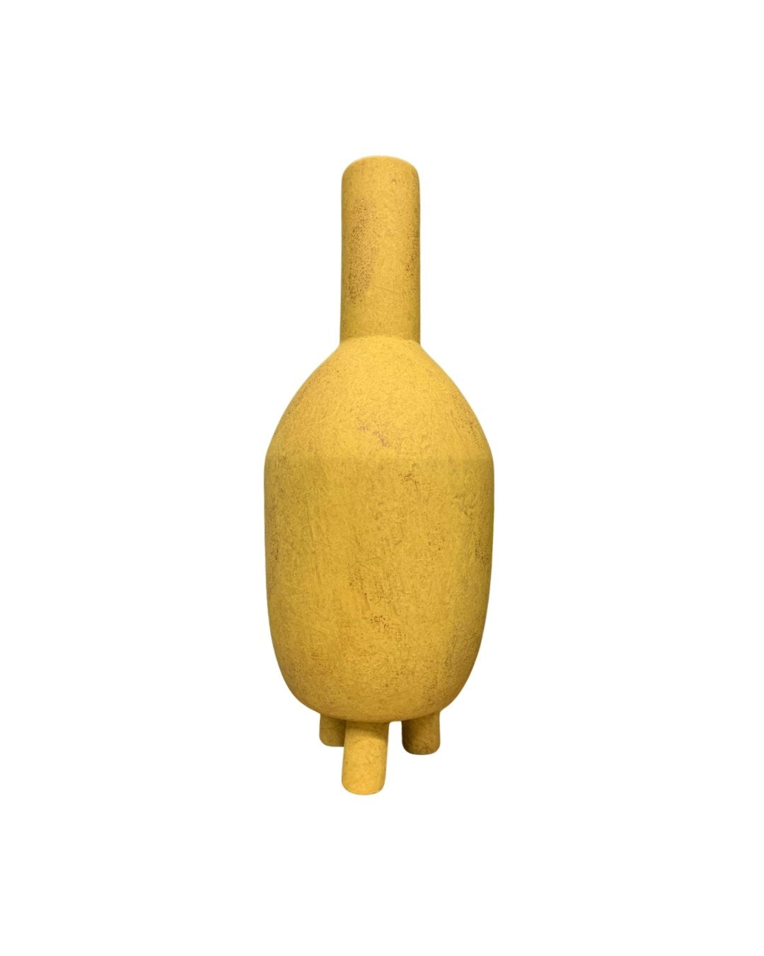 Ochre yellow Wabi-Sabi ceramic vase isolated on white background