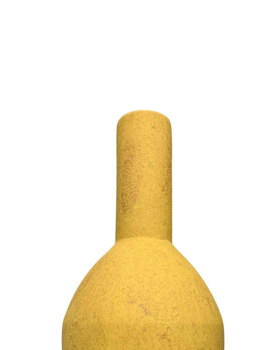 Ochre yellow Wabi-Sabi ceramic vase isolated on white background

