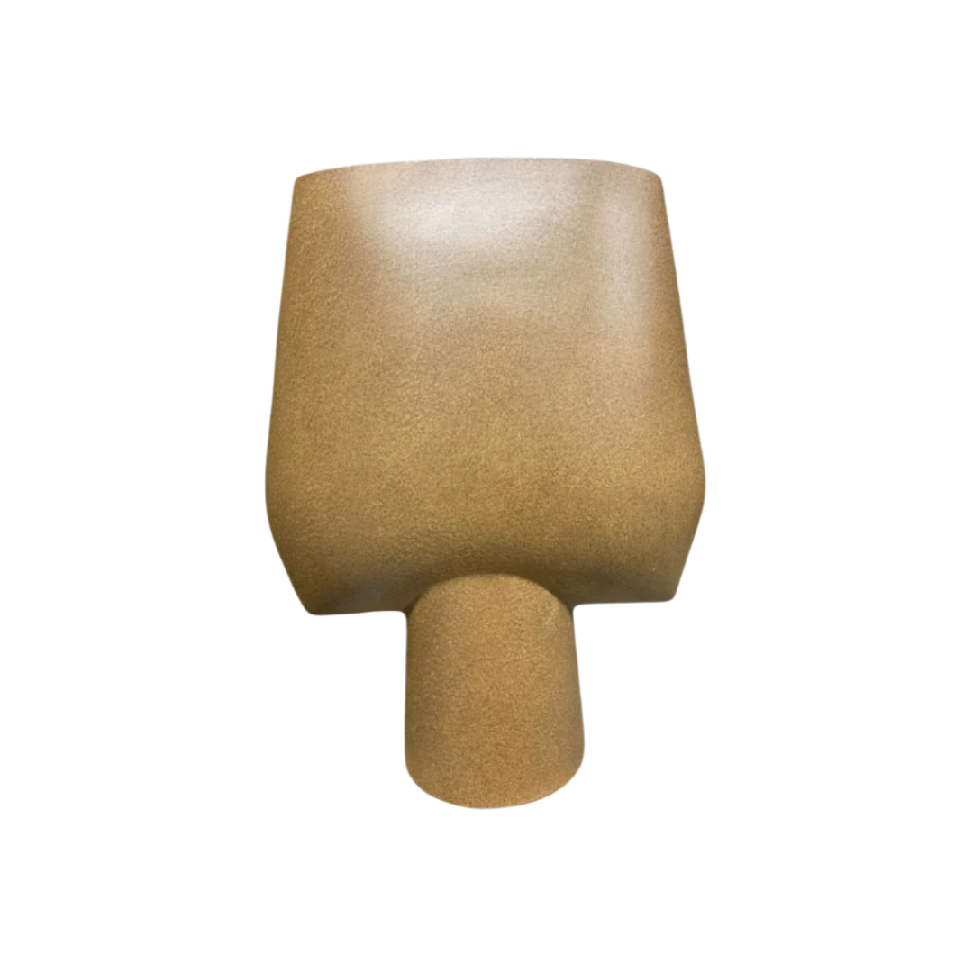 Earthy terracotta ceramic vase in Wabi-Sabi Japandi style, isolated on white background