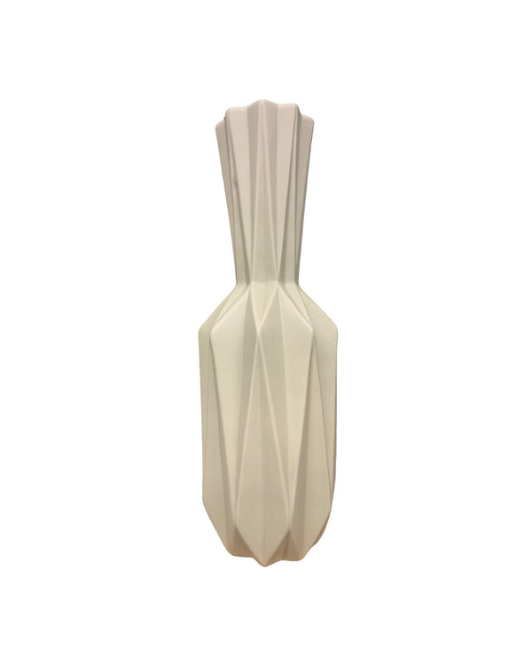 tall beige ceramic vase on white background