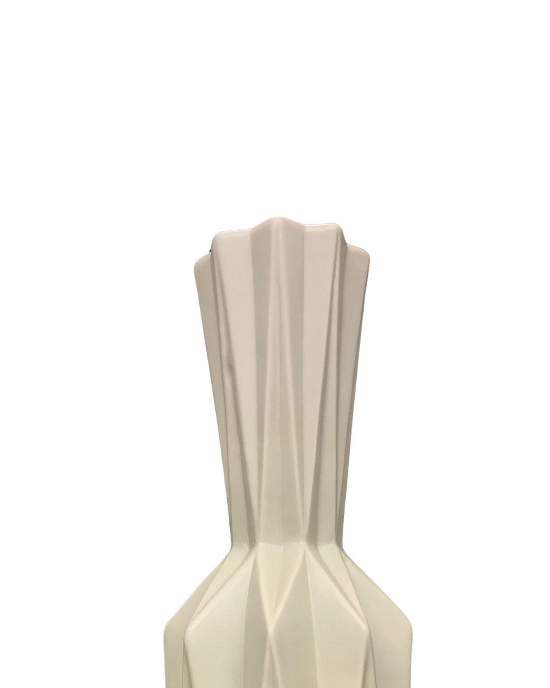 Isolated image of a tall beige decorative vase with geometric design