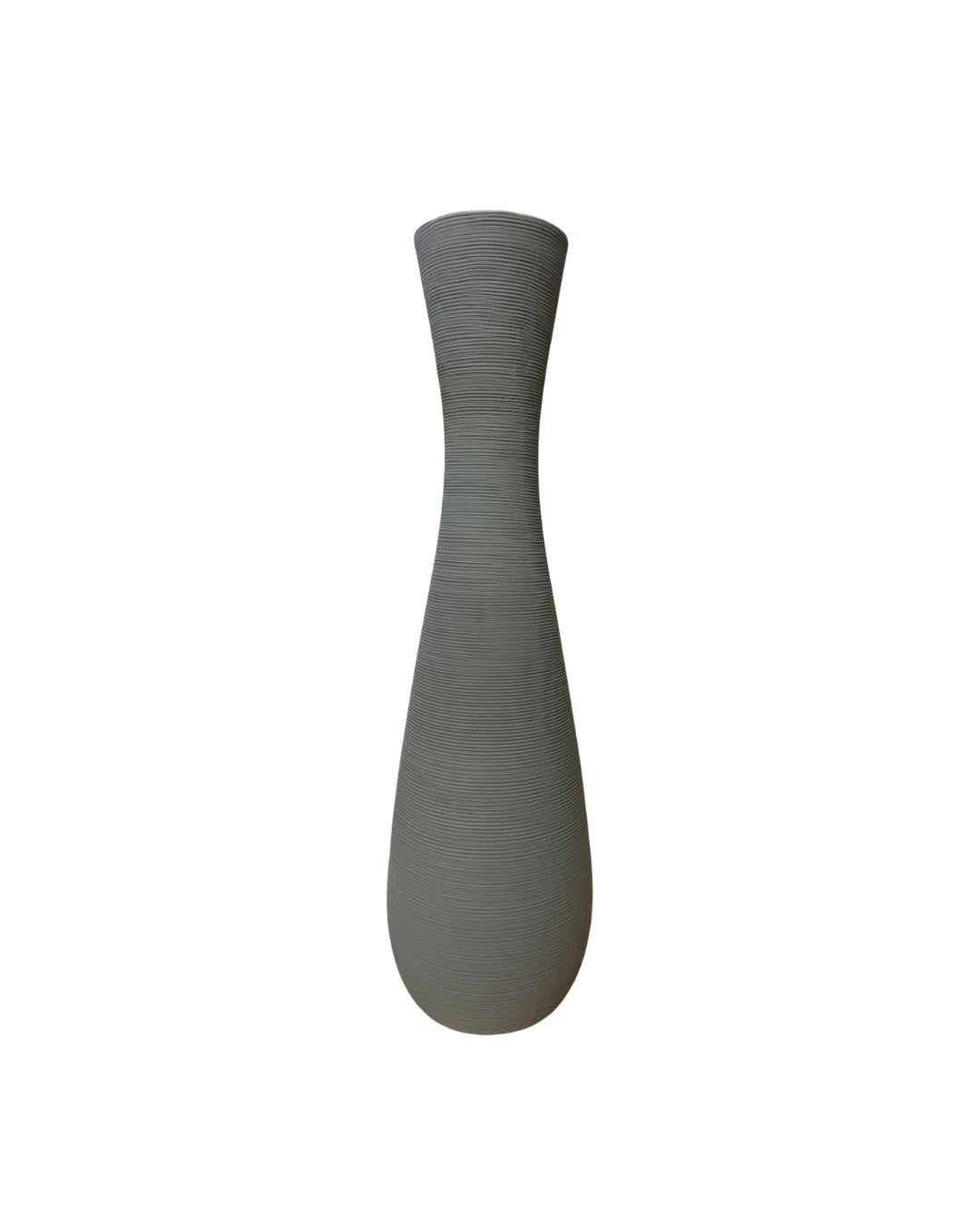 Cutout of a tall and slim gray vase with subtle textured surface