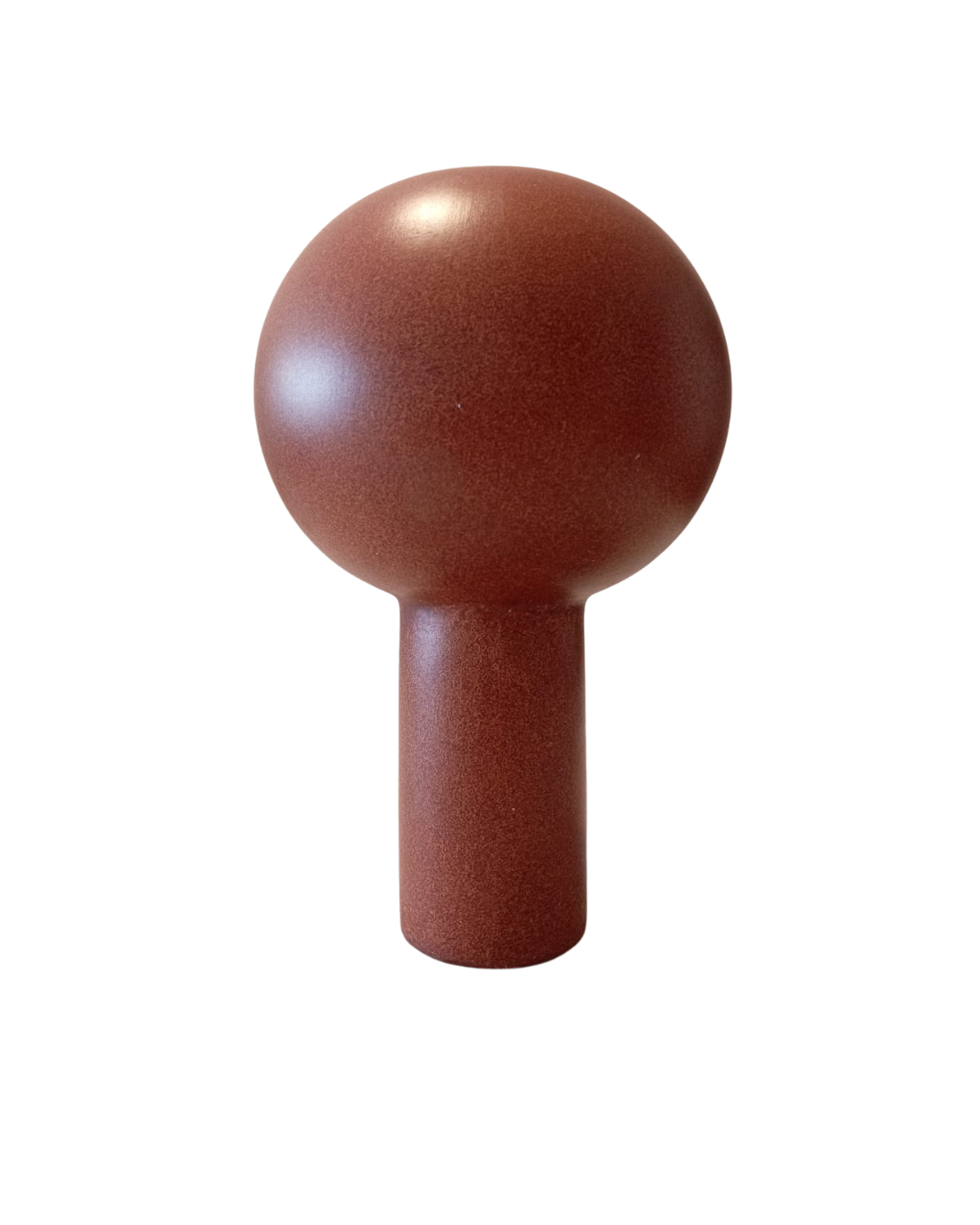 Cutout of a sculptural ceramic vase in terracotta with round top and cylindrical base
