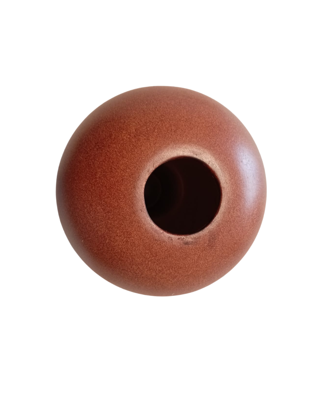 Top view detail of the opening of a sculptural terracotta ceramic vase