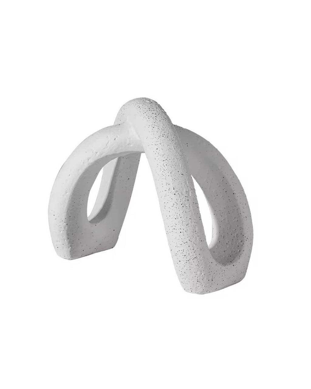 White ceramic decorative accent sculpture in arch shape, isolated on white background with speckled rustic finish