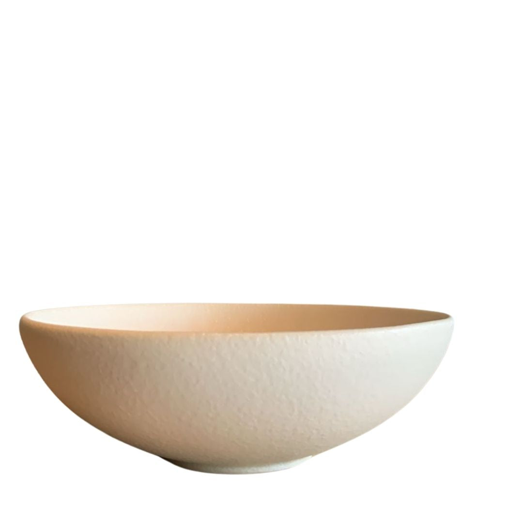 Top view of white shallow porcelain bowl isolated on white background